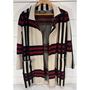 Oliver O By Escio Plaid Cardigan Sweater Blazer Jacket S Pockets Longline Preppy